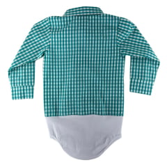 Body Infantil Baby Ranch Manga Longa Estilo Camisa Xadrez Verde E Branco Ref:4001