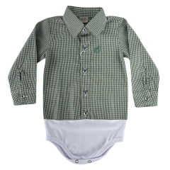 Body Infantil Baby Ranch Manga Longa Estilo Camisa Xadrez Verde Musgo Ref:4001