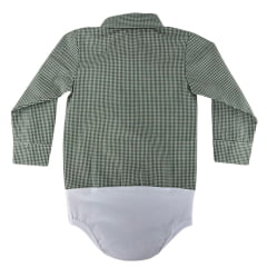 Body Infantil Baby Ranch Manga Longa Estilo Camisa Xadrez Verde Musgo Ref:4001