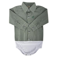 Body Infantil Baby Ranch Manga Longa Estilo Camisa Xadrez Verde Musgo Ref:4001