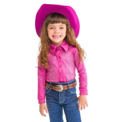 Body Infantil Country City Rosa Manga Longa Com Bordados Com Brilho Estrela e Arabescos Ref.319 Luna