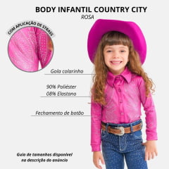 Body Infantil Country City Rosa Manga Longa Com Bordados Com Brilho Estrela e Arabescos Ref.319 Luna