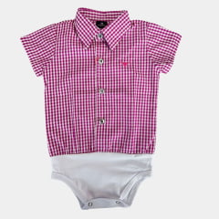 Body Infantil Laço Forte Estilo Camisa Manga Curta Pink/Branco Com Logo Rosa Ref:408