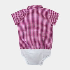 Body Infantil Laço Forte Estilo Camisa Manga Curta Pink/Branco Com Logo Rosa Ref:408