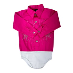 Body Infantil Laço Forte Estilo Camisa Manga Longa Pink Com Pedraria Em Forma De Cavalo Ref:432