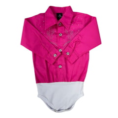 Body Infantil Laço Forte Estilo Camisa Manga Longa Pink Com Pedraria Em Formato De Cactus Ref:432