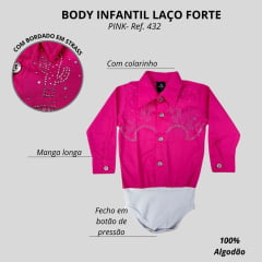 Body Infantil Laço Forte Estilo Camisa Manga Longa Pink Com Pedraria Em Formato De Cactus Ref:432