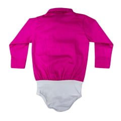 Body Infantil Laço Forte Estilo Camisa Manga Longa Rosa Maravilha Com Bordados Em Pedraria Brilhante Ref:432