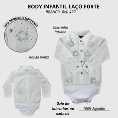 Body Infantil Laço Forte Modelo Camisa Manga Longa Branco Com Pedraria Desenho De Estrelas Ref:432