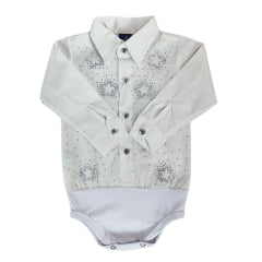 Body Infantil Laço Forte Modelo Camisa Manga Longa Branco Com Pedraria Desenho De Estrelas Ref:432