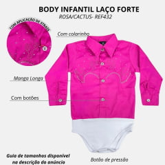 Body Infantil Laço Forte Modelo Camisa Manga Longa Rosa Maravilha Com Bordado De Cactus Com Strass Ref.432