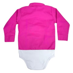 Body Infantil Laço Forte Modelo Camisa Manga Longa Rosa Maravilha Com Bordado De Cactus Com Strass Ref.432