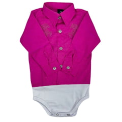 Body Infantil Laço Forte Modelo Camisa Manga Longa Rosa Maravilha Com Bordado de Cavalo Brilhante Ref.432