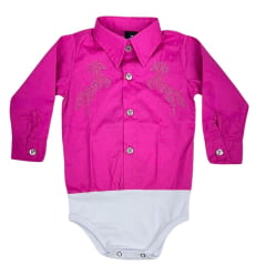 Body Infantil Laço Forte Modelo Camisa Manga Longa Rosa Maravilha Com Bordado de Cavalo Brilhante Ref.432