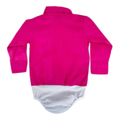 Body Infantil Laço Forte Modelo Camisa Manga Longa Rosa Pink Com Pedraria Rosa E Estrelas Ref:432