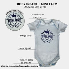 Body Infantil Mini Farm Cor Azul Bebê Manga Curta E Estampado Texas Rodeo Em Azul Ref:MF140