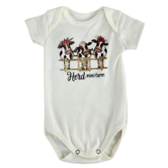 Body Infantil Mini Farm Manga Curta Off White Estampa Herd Vaquinhas Na Cerca Ref MF234