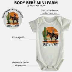 Body Infantil Mini Farm Manga Curta Off White Estampada Spirit West Ref MF206