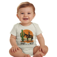 Body Infantil Mini Farm Manga Curta Off White Estampada Spirit West Ref MF206