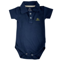 Body Infantil Mini Farm Modelo Polo Manga Curta Azul Marinho Com Logo Amarelo Ref MF252