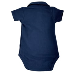 Body Infantil Mini Farm Modelo Polo Manga Curta Azul Marinho Com Logo Amarelo Ref MF252