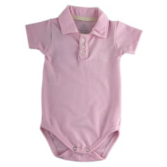 Body Infantil Mini Farm Modelo Polo Manga Curta Rosa Com Logo Bordado Branco Ref MF251