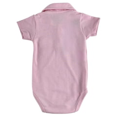 Body Infantil Mini Farm Modelo Polo Manga Curta Rosa Com Logo Bordado Branco Ref MF251