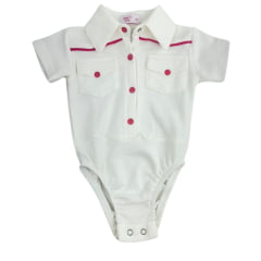 Body Infantil Miss Country Off White Manga Curta Com Detalhes Pink Ref:3235