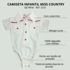 Body Infantil Miss Country Off White Manga Curta Com Detalhes Pink Ref:3235