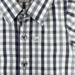 Body Infantil Baby Ranch Estilo Camisa Manga Curta Xadrez Cinza Logo Prata Ref: 4002