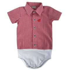 Body Infantil Ranch Estilo Camisa Manga Curta Xadrez Vermelho Logo Vermelho Ref: 4002