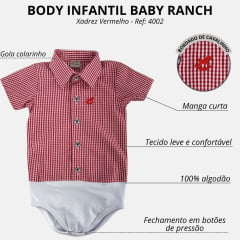 Body Infantil Ranch Estilo Camisa Manga Curta Xadrez Vermelho Logo Vermelho Ref: 4002