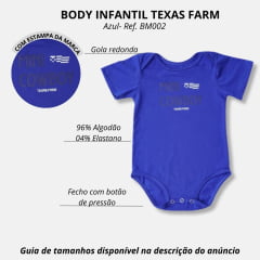 Body Infantil Texas Farm Azul Royal Manga Curta Mini Cowboy Ref.BM002