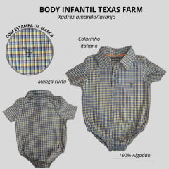 Body Infantil Texas Farm Manga Curta Estilo Camisa Xadrez Amarelo/Laranja Com Logo Preto Ref:DIVBD