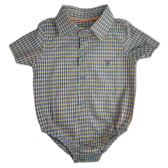 Body Infantil Texas Farm Manga Curta Estilo Camisa Xadrez Amarelo/Laranja Com Logo Preto Ref:DIVBD