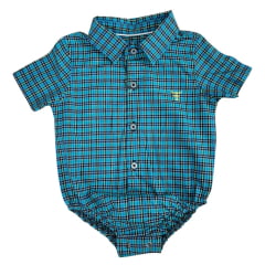 Body Infantil Texas Farm Manga Curta Estilo Camisa Xadrez Azul/Branco Com Logo Amarelo Ref:DIVBD