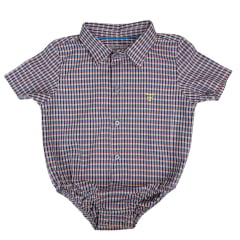 Body Infantil Texas Farm Manga Curta Estilo Camisa Xadrez Preto/Azul/Vermelho Com Logo Amarelo Ref:DIVBD