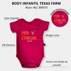 Body Infantil Texas Farm Manga Curta Preto e Rosa - Ref. BM010 - Escolha a cor