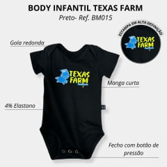 Body Infantil Texas Farm Manga Curta Preto e Rosa - Ref. BM015 - Escolha a cor