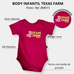 Body Infantil Texas Farm Manga Curta Preto e Rosa - Ref. BM015 - Escolha a cor