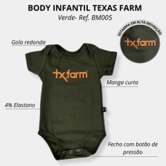 Body Infantil Texas Farm Manga Curta Preto e Verde - Ref. BM005 - Escolha a cor