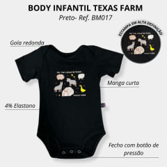 Body Infantil Texas Farm Manga Curta Preto e Verde - Ref. BM017 - Escolha a cor