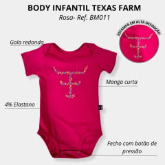 Body Infantil Texas Farm Manga Curta Rosa e Preto - Ref. BM011 - Escolha a cor