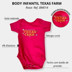 Body Infantil Texas Farm Manga Curta Rosa e Preto - Ref. BM014 - Escolha a cor