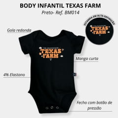 Body Infantil Texas Farm Manga Curta Rosa e Preto - Ref. BM014 - Escolha a cor