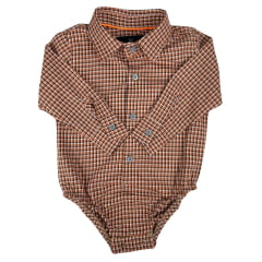 Body Infantil Texas Farm Manga Longa Estilo Camisa Xadrez Laranja/Preto Com Logo Preto Ref:DIV BD