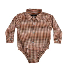 Body Infantil Texas Farm Manga Longa Estilo Camisa Xadrez Laranja/Preto Com Logo Preto Ref:DIV BD