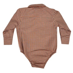 Body Infantil Texas Farm Manga Longa Estilo Camisa Xadrez Laranja/Preto Com Logo Preto Ref:DIV BD