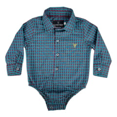 Body Infantil Texas Farm Manga Longa Estilo Camisa Xadrez Verde/Vermelho Com Logo Amarelo Ref:DIV BD