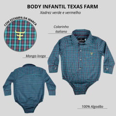 Body Infantil Texas Farm Manga Longa Estilo Camisa Xadrez Verde/Vermelho Com Logo Amarelo Ref:DIV BD